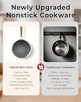 FogDream 8 Inch Stainless Steel Frying Pan with Lid, Honeycomb Hybrid Nonstick Skillet for Induction & All Cooktops, PFAS/PFOA/PTFE Free, Oven Safe to 500°F, Stay-Cool Handle, Dishwasher Safe, Gold — image 3