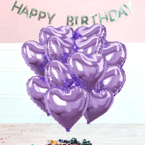 Image of Light Purple Heart Balloons,18 Inch Light Purple Foil Mylar Love Heart Shaped Balloons for Anniversary Wedding Engagement Celebration Birthday Party Baby Shower Valentines Decorations(12Pcs)