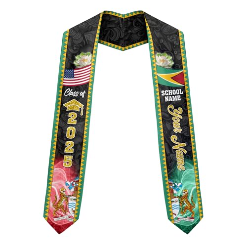 MonkeyVan Custom Guyana Graduation Sash Custom Flag Graduation Stole Guyana Flag Graduation Sash Guyana Stole Graduation 2025 Gya14