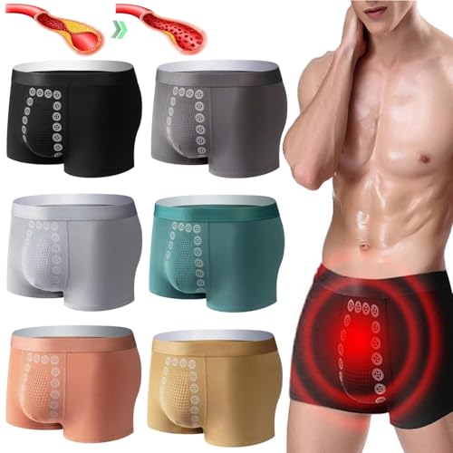 Men's Energetic Massage Magnetic Underwear, 6 Pack Ultra Thin Ice Silk Boxer Briefs Underwear Comfortable Cool Underwear