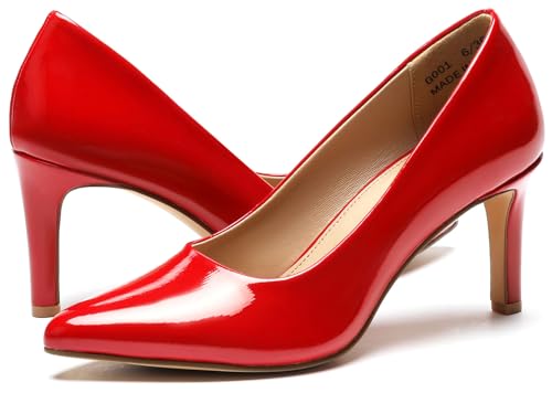 Dobolin Women'S Heels Pointed Toe Pumps Closed Toe High Heels Stiletto Comfortable Business Heels 3-Inch Wedding Party Dress Shoes Red Patent Size 7.5 thumb #5