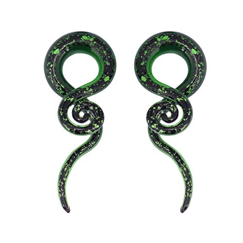 YOFANST Ear Stretching Glass Spiral Tapers Piercing Jewelry Ear Gauges 2pcs Green Glitter, 2g(6mm)