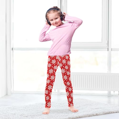 White Snowflakes Girls' Leggings Toddler Doodles Red Christmas Kids Yoga Pants Dance Active Tights 6T4