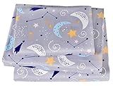 J-pinno Stars Moon Constellation Meteor Nights Sky Cartoon 100% Cotton 3 Pieces Twin Sheet Set Bedroom Decoration Gift for Kids Boys Children Flat Sheet + Fitted Sheet + Pillowcase Bedding Set