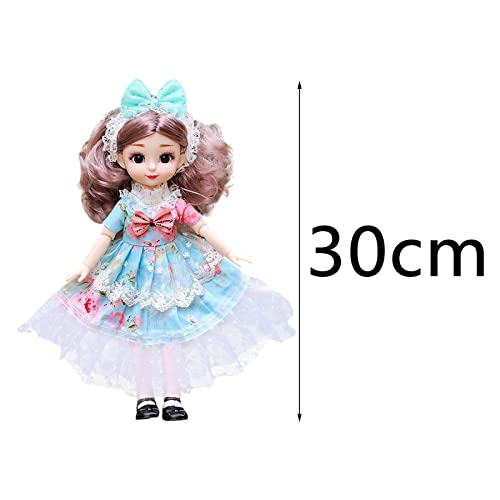 Image of Tickles Set Movable Jointed Cute Girl Brown Eyes Fashionable Doll Sky Blue Dress for Kids Girls (Size: 30 cm Color: Sky Blue)