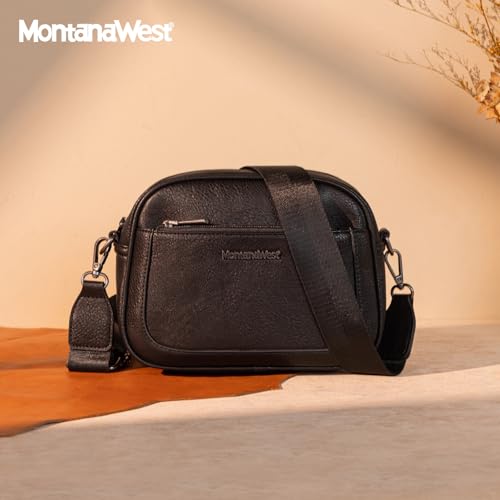 Image of Montana West Crossbody Bags for Women Cow Print Purse Triple Zip Shoulder Handbags with Wide Strap
