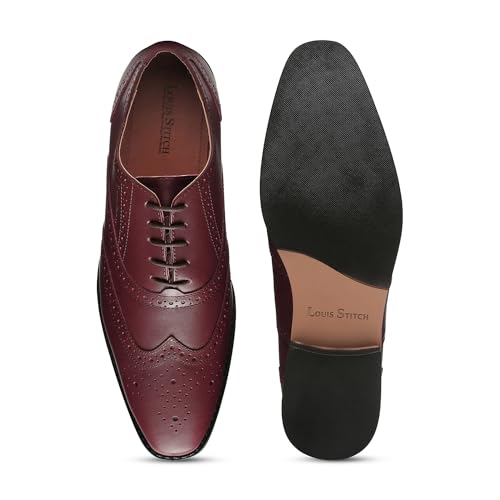 Image of LOUIS STITCH Men's Formal Lace-Up Wingtip Brogues | Handmade Italian Leather Shoes | Premium Oxford Dress Shoes for Men | Business, Wedding Sizes 6-12 |RXBG