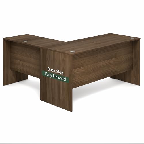 Image of Furinno Roger 60 Inch L-Shaped Office Desk, Executive Desk with Reversible Desk Return, Modesty Panel, Desk Cord Grommet, Scratchproof, for Home Office, Modern Walnut