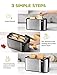 IKICH Toaster 4 Slice, Toaster 2 Long Slot Stainless Steel, Warming Rack, 6 Browning Settings, Defrost/Reheat/Cancel, Removable Crumb Tray, 1300W