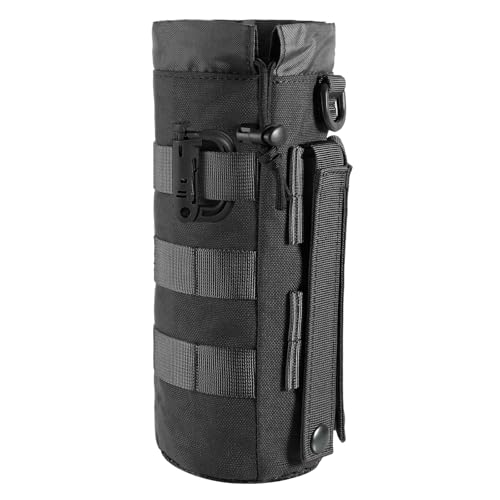 Guyode Molle Botella de Agua Deportiva Portabotellas Portátil Soportes Tácticos para Botellas con Cordón Superior y Malla Inferior, Portabotellas de Agua Molle para Senderismo Caza Camping (Negro)