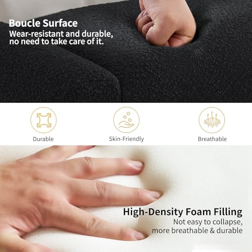 Black Entryway Bench with Solid Wood Frame, 47" Boucle Window Seat Upholstered End of Bed Bench for Bedroom Living Room