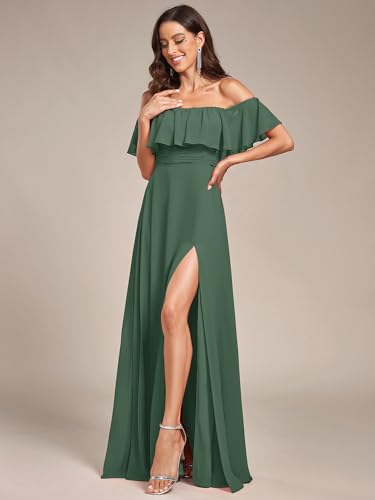 Image of Ever-Pretty Women's Summer Off The Shoulder Flowy Chiffon Formal Wedding Guest Dresses Maxi Side Split Beach Bridesmaid Dress