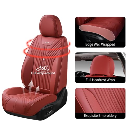 Image of FLORICH Leather Car Seat Covers Luxury Front Car Seat Cover Automotive Car Seat Covers Waterproof Car Seat Protector Cushion Universal Fit for Most Cars Trucks SUV, Red