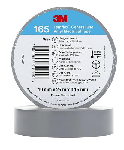 3M Temflex™ 165 165GY6E - Nastro isolante Temflex™ 165, grigio (lunghezza x larghezza), 25 m x 19 mm, 1 pezzo.