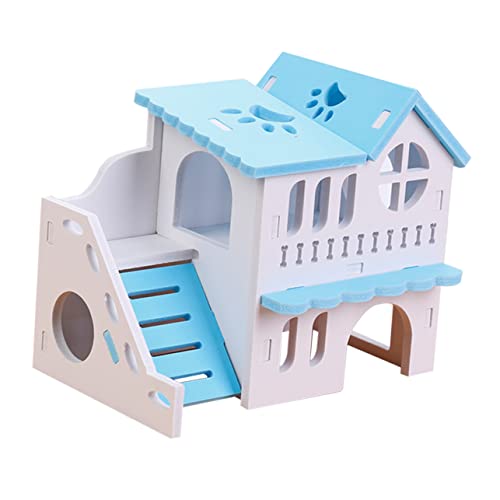 EXAOMBLE ダブルストーリー ハムスター別荘 木製ペットハウス おもちゃ 小動物遊び場 快適な環境づくり