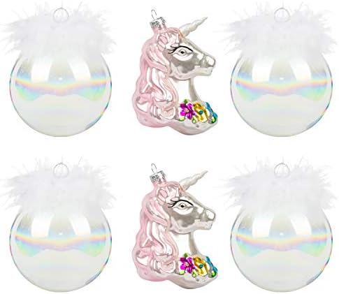 KINGYEE Glass Unicorn Ornaments for Christmas Tree 6pcs 80mm Decorations Hanging Decorative Ornament