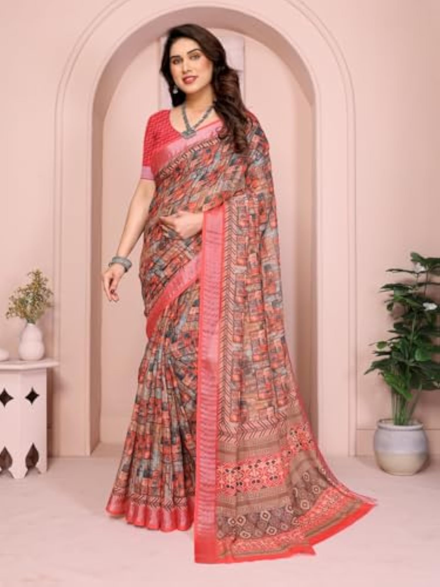 Women Digital Printed Linen Cotton Saree