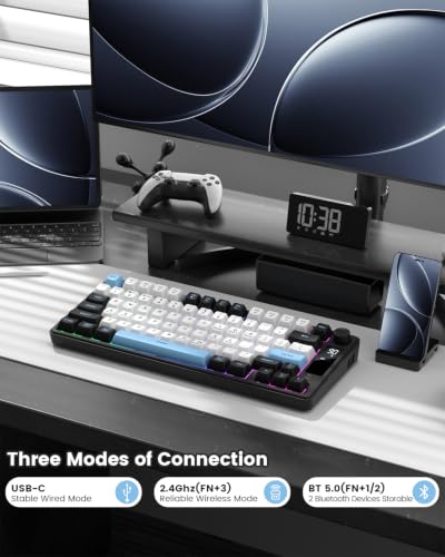 Image of DK75 75% Wireless Gaming Keyboard, RGB Backlit Creamy Keyboard with Media Knob, OLED Screen, Tri-Mode 2.4GHz /USB-C /BT5.0, Anti-Ghosting No-Conflict Silent Membrane Keyboard for MAC Windows