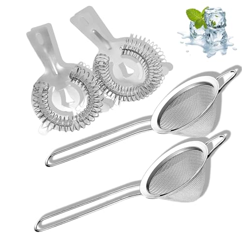 4 x Cocktailsieb, Cocktailfilter, praktisches und multifunktionales feinmaschiges Sieb, geeignet zum Filtern von Kaffeesatz, Teeblättern, Saft, Cocktail, Waschen, Reissieb, Mehl