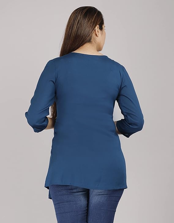 Image of Avayayat Women's Rayon Classic Heavy Embroidery Top with Beautifull Tassels at Front and on Both Sleeves Regular Fit Office Wear Festival Tunic Jeans Summer
