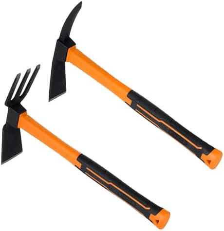 NAUKII 2pcs Garden Hoe Comfortable Handle Hoes for Garden Work Carbon Steel Outdoor Tools（Orange）