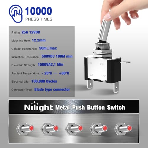 Image of Nilight 3PCS Red LED Toggle Switch 12V 20A 3 Pin 2 Position ON Off SPS