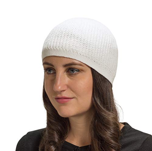 SnugZero - 100% Cotton Over-The-Ear Beanie Kufis with Ribbed-Knit in Solid Colors | Great for Daily Wear and as a Chemo Hat (White)