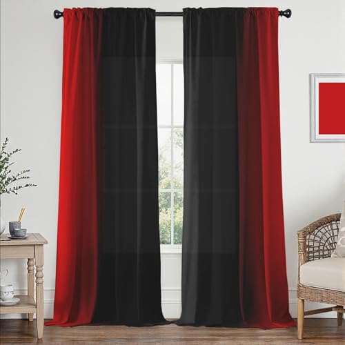 XFLINGBAO Red and Black Ombre Curtains 72 inches Length for