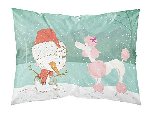 Caroline's Treasures CK2066PILLOWCASE Pink Poodle Snowman Christmas Fabric Standard Pillowcase Lightweight Super Soft Easy Care Decorative Artwork Pillowcase, Standard