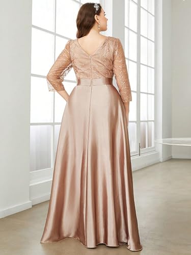 Women's Plus Size Sequin Embellished with Satin A-line Hem 3/4 Sleeves Formal Evening Gown Maxi Long Dress2