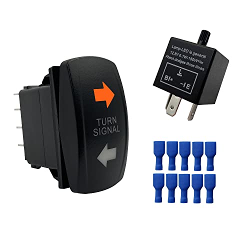 Image of Orange Led 7 PIN ON-Off-ON Turn Signal Rocker Switch with 3 PIN Adjustable Flasher Relay 3 Way DPDT Rocker Switch with Amber LED Flasher Blinker for Car Truck Pickup UTV RZR Console