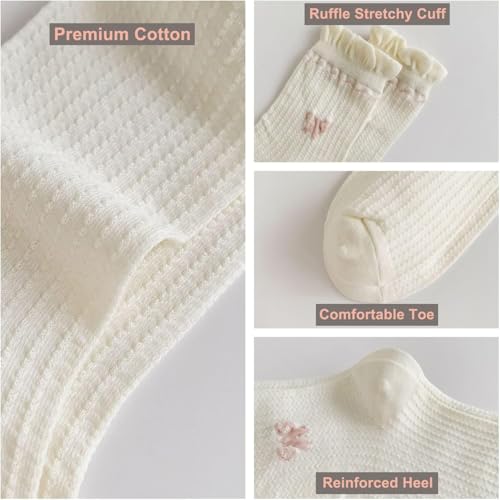 Cute Floral Crew Socks for Women Teen Girls Flower Cottagecore Frilly Vintage Fancy Cotton Socks White Frilly Mary Jane Socks by MarJunSep - Image 6