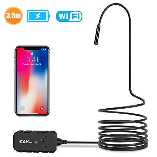 Wireless Endoscope, CLY Semi-Rigid Wireless Borescope WiFi Inspection Camera 2.0 Megapixels HD Endoscope Camera 5.5mm Snake Camera with 2000 mAh Battey for Android iOS Smartphone and Tablet (3.5M)