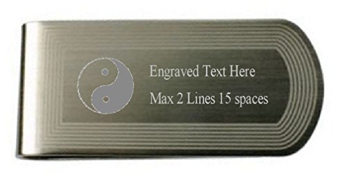 Pinza para billetes Yin Yang de acero inoxidable grabado con bolsa de terciopelo exclusiva