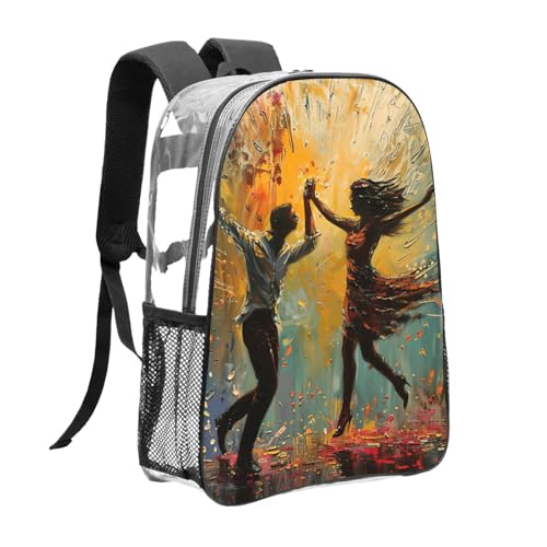 Dance With Music Print Work Travel Stadium Events Transparent Backpack PVC Clear Bag Large Side Pockets3