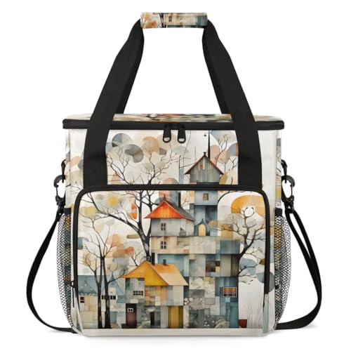Colorful Castle Coffee Maker Carrying Bag, Watercolor Castle Travel Storage Bag Compatible with K-Mini or K-Mini Plus, Single Serve Coffee Brewer Carrying Case with Multiple Pockets & Shoulder Strap