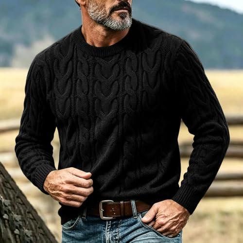 Cozy Mens Cable Knit Crewneck Sweater Perfect for Fall and Winter Layers - Image 3