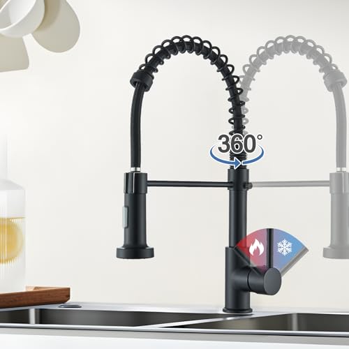 Robinetterie d’évier basse pression au design noir mat pivotant 360°