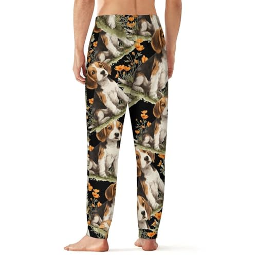 Beagle Puppy Dog Orange Flower Men's Pajama Bottoms Sleep Lounge Soft Comfy Pants Sleepwear3