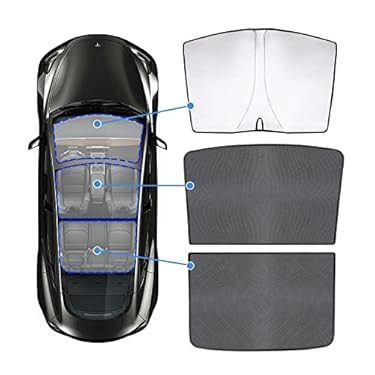 AMAZON - EVMODS 3 PCS for Tesla Model Y Sunshade Sunroof Shade Windshield Roof Glass Window Cover Upgraded Fit Tesla Accessories 2023 2022 2021