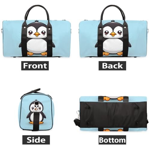Travel Duffel Bag, Cute Animal Penguin Sports Tote Gym Bag Foldable Western Aztec Weekender Bag Carry on Luggage Handle Bag Overnight Shoulder Bag for Women Men,A-16992