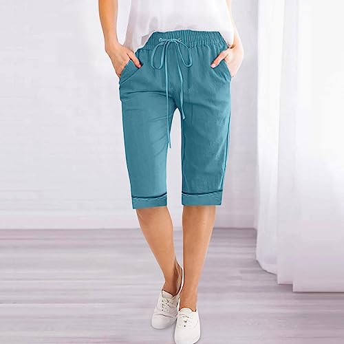 NREALY Linen Capris for Women Drawstring Linen Pants Women Capris Pants for Women Cropped Pants for Women3