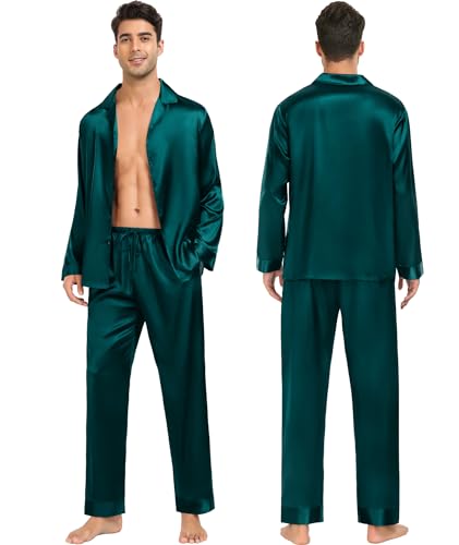 SWOMOG Family Matching Pajamas Silk Satin Long Sleeve Sleepwear Soft Button Down Loungewear 2 Pcs Pj Set3