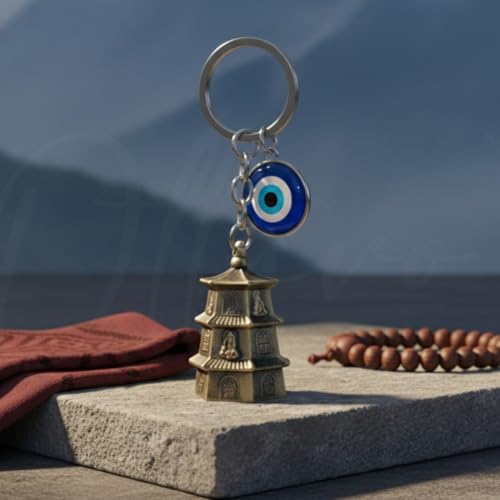 Image of OTTAVO Guardian Bell Keychain, Oxidized Copper, Tibetan Style, 5 cm Height, Good Luck Charm