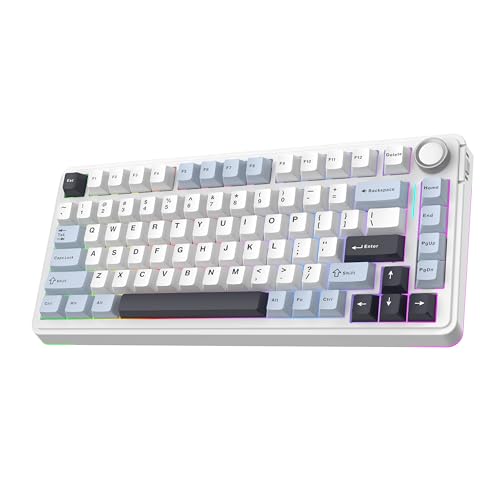 Image of EPOMAKER EA75 75% RGB Gaming Mechanical Keyboard, 2.4GHz /Type-C /BT Creamy Wireless Keyboard with Knob, Shine Through PBT Keycaps, Hot Swappable for Gamers (Light Blue, Graywood V3 Switch)