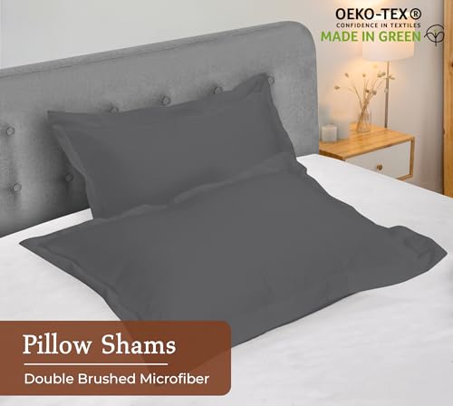 Image of Royale Linens Pillow Shams 2 Pack Standard Size 20x26 Inch- Brushed 1800 Microfiber - Bed Pillow Shams, Wrinkle Resistant Super Soft and Cozy- Back Overlap Closure - Oxford Pillowcase (Standard, Grey)
