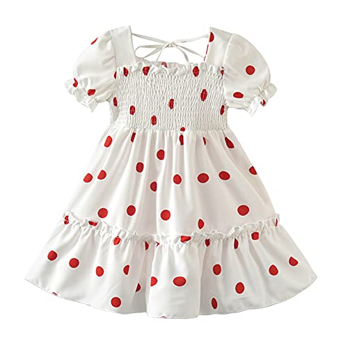 Infant Toddler Girl Boho Style Polka Ruffled Chiffon Dress Summer Short Sleeve Princess Lace Stitching Skirt