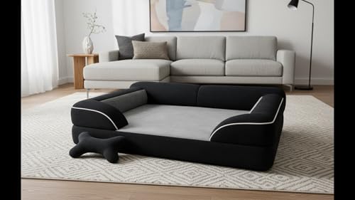 Image of Cutepups Black and Light Grey Premium Orthopedic Dog Bed Large Size (L) - Supportive Washable Sofa Bed for Dogs