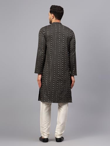 Image of LATEST CHIKAN Men's Cotton Regular Striped Knee Lenght Kurta Full Sleeves