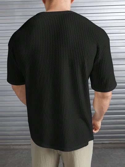 Image of Men Solid Waffle Round Neck Oversized /Dropshoulder |Baggy| Summer T Shirt for Ment Shirt